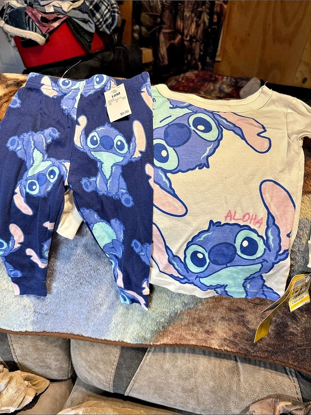 Disney Stitch Allover Print Snug-Fit Pajama Set Allover Print Pajama Set Blue &